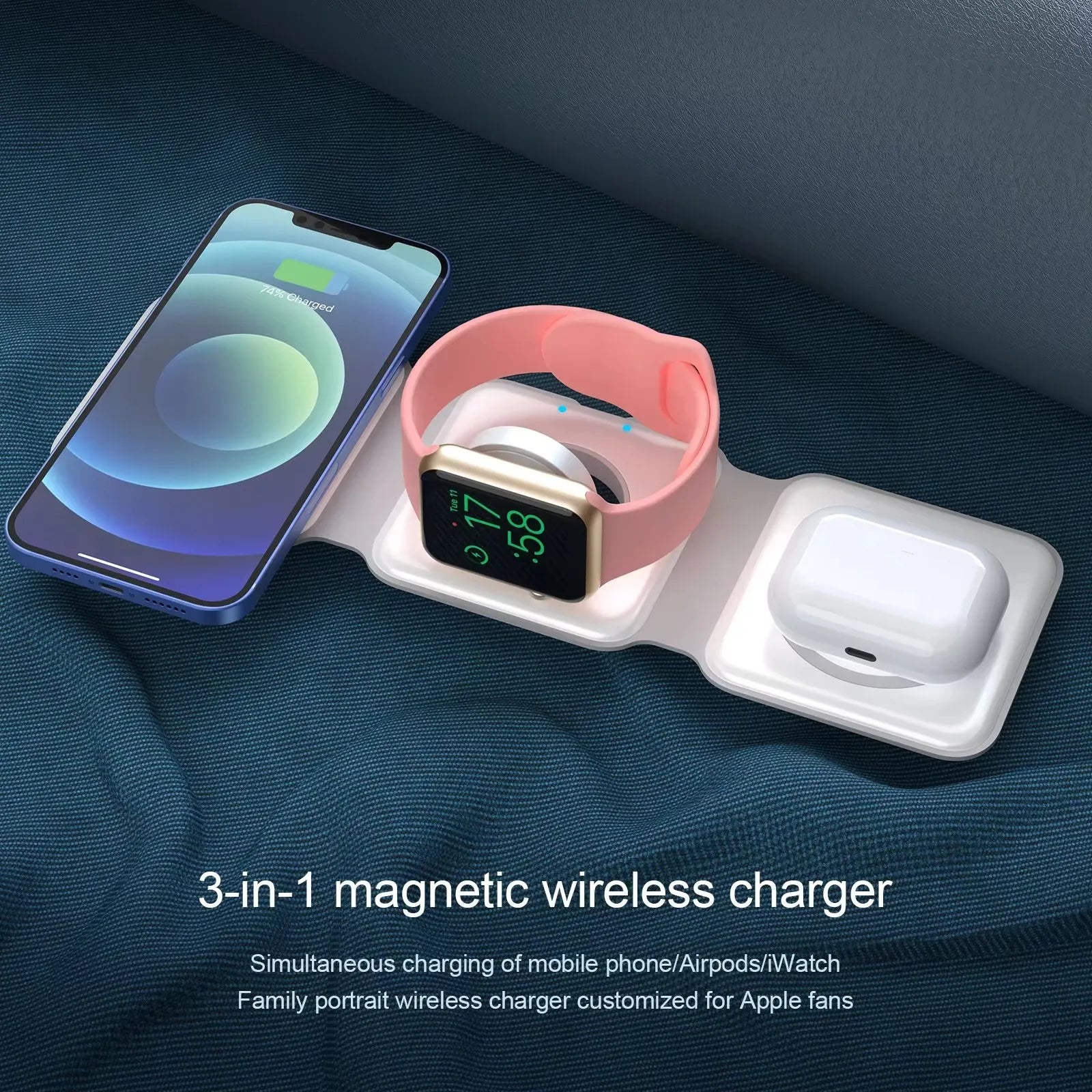 Universal Magnetic 3-in-1 Foldable Wireless Charger — iPhone, Earphone & Watch
