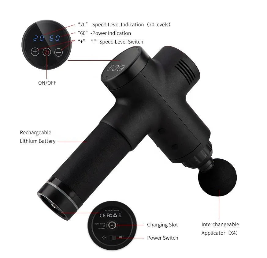 Professional Deep Tissue Massage Gun — 20-Head Portable Muscle Massager