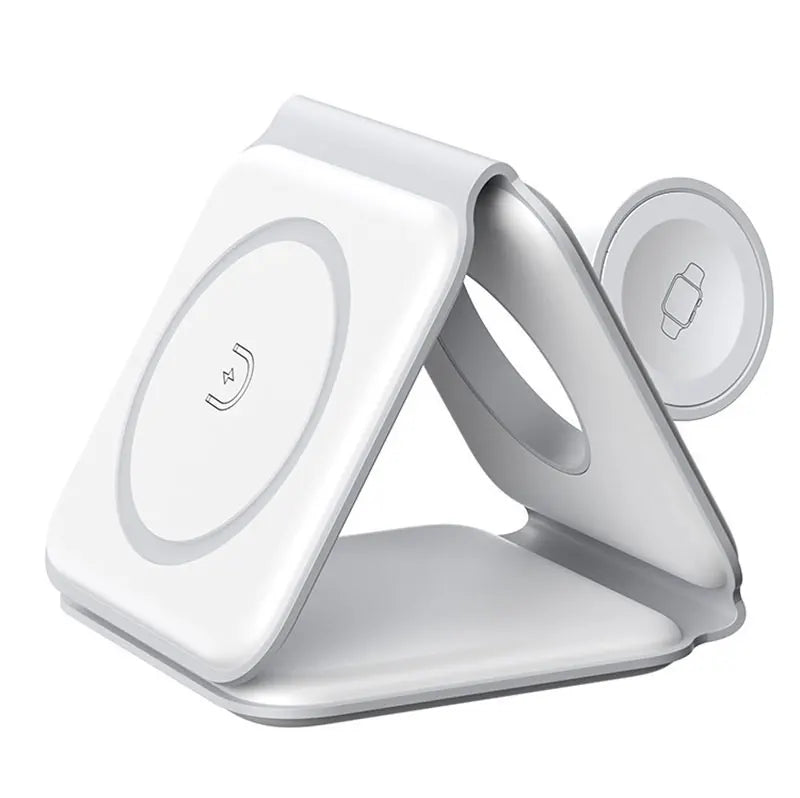Foldable Magnetic Wireless Charger 15W — iPhone, Watch & Earphones Stand