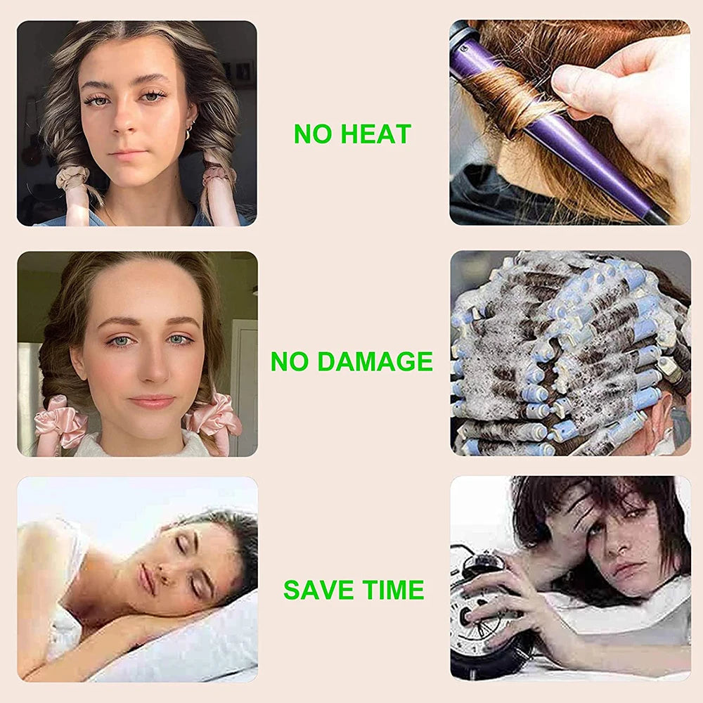 Satin Silk Heatless Hair Curler Set — Overnight Curling Headband