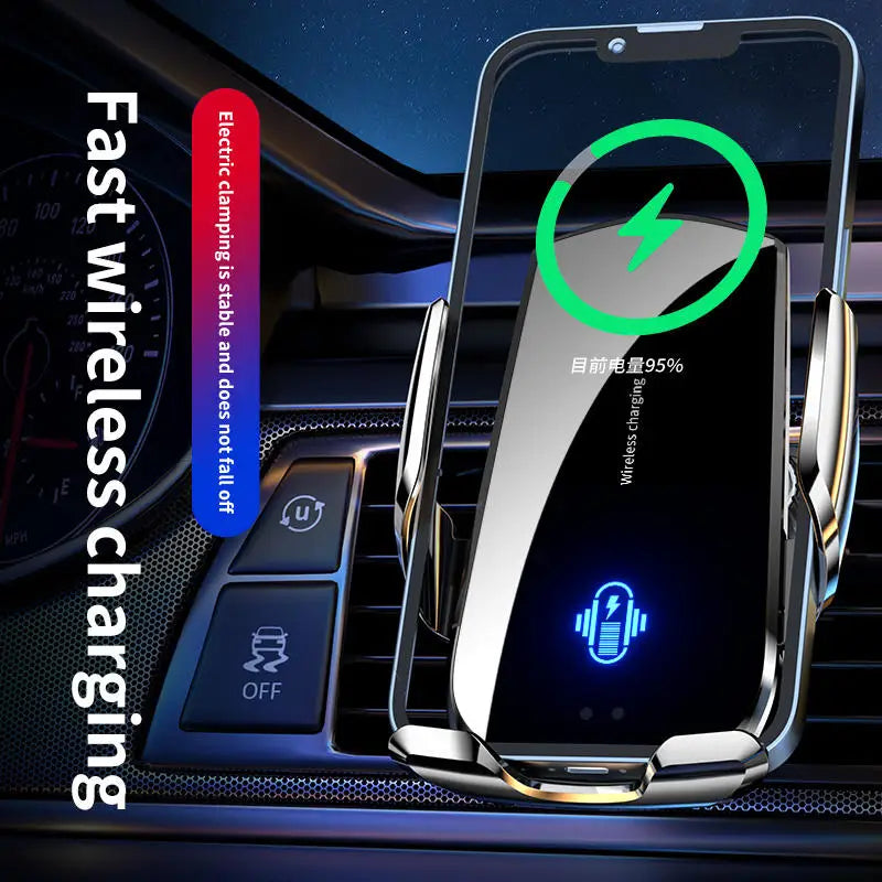 Electric Locking Car Air Vent Wireless Charger — 15W Fast Charging Phone Holder