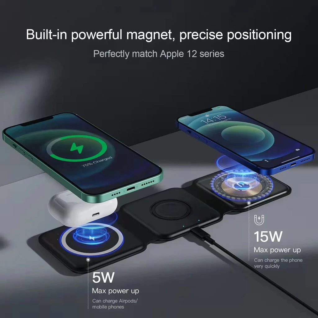 Universal Magnetic 3-in-1 Foldable Wireless Charger — iPhone, Earphone & Watch