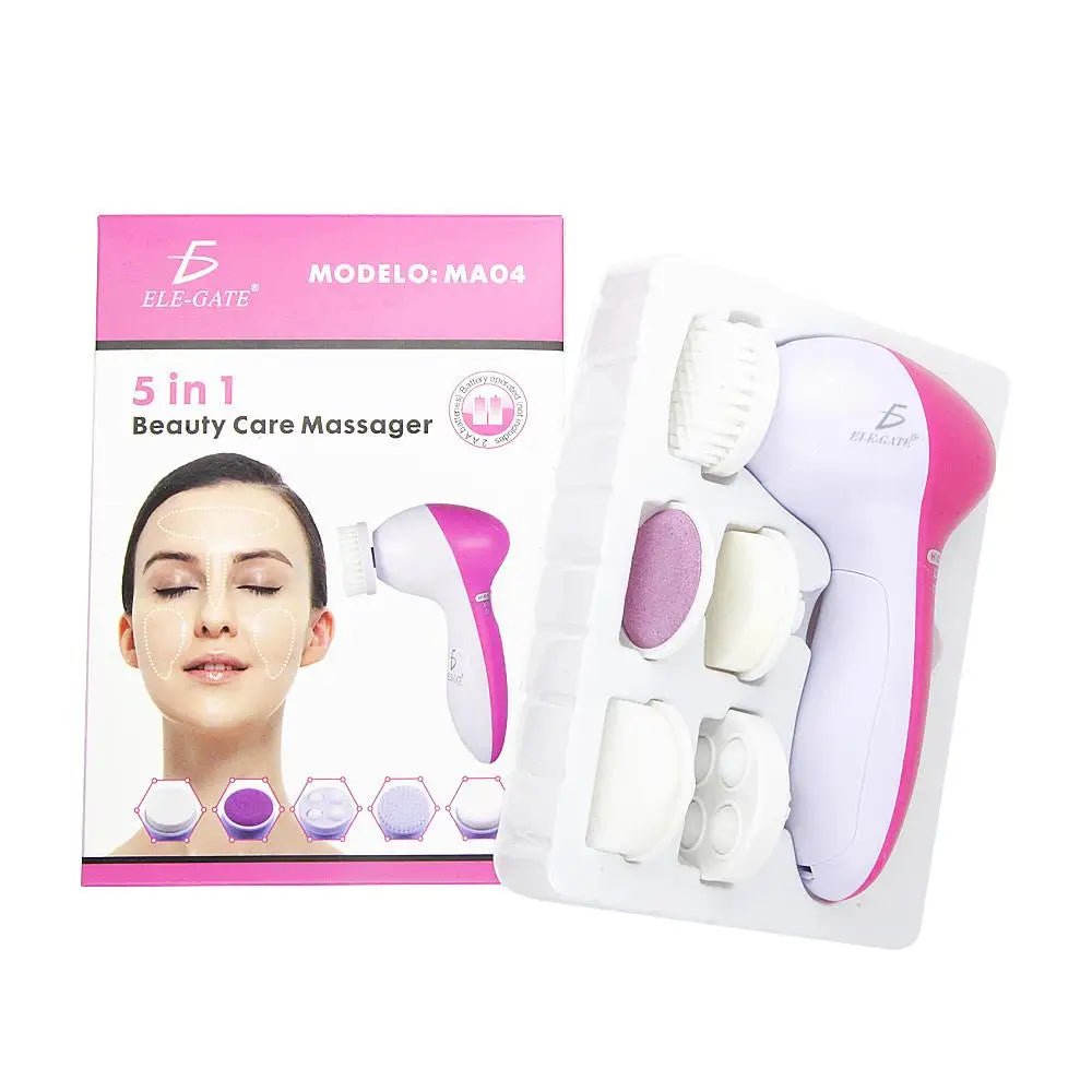 5-In-1 Electric Facial Cleansing Brush With Exfoliating Massage Function, Rechargeable Battery-Powered, 4 Interchangeable Heads,