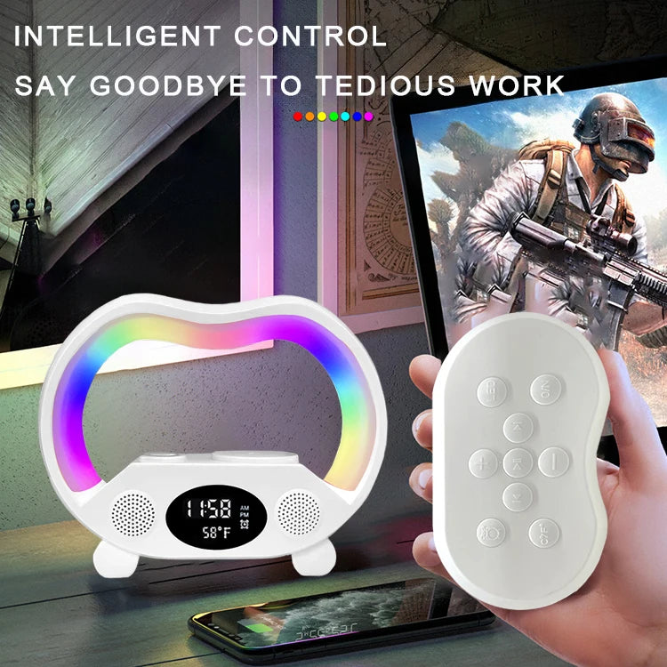 G Shaped Wireless Charger Speaker LED Lamp Bedside Light Night Digital RGB Alarm Clock Lamp Wireless Chargers with Speakers