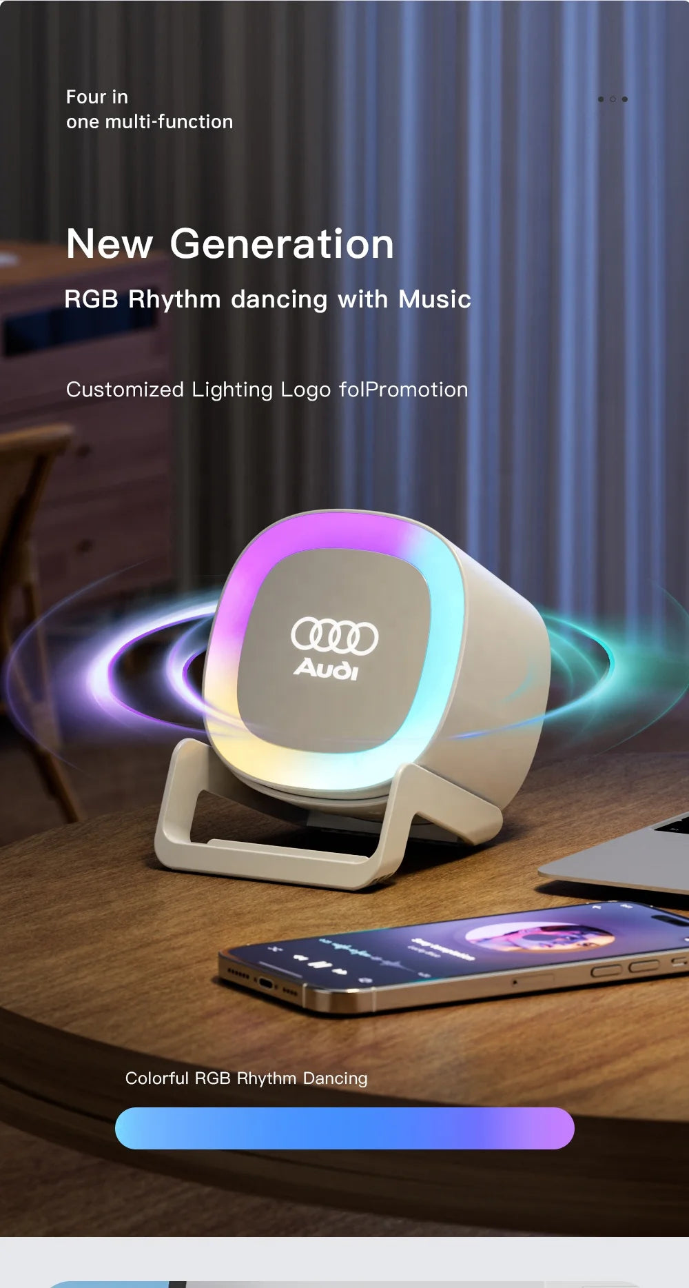 Wholesale Customized Good Quality  15W Wireless Chargers Table  RGB Lamp Speaker Wireless Charger for Cell Phone
