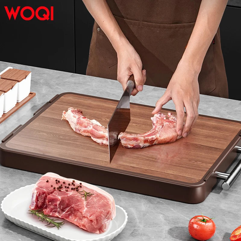 WOQI Eco-Friendly Double-Sided Cutting Board — Wood & Stainless Steel