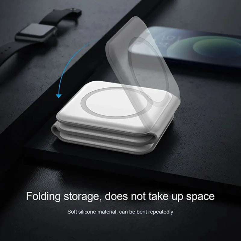 Foldable Magnetic Wireless Charger 15W — iPhone, Watch & Earphones Stand