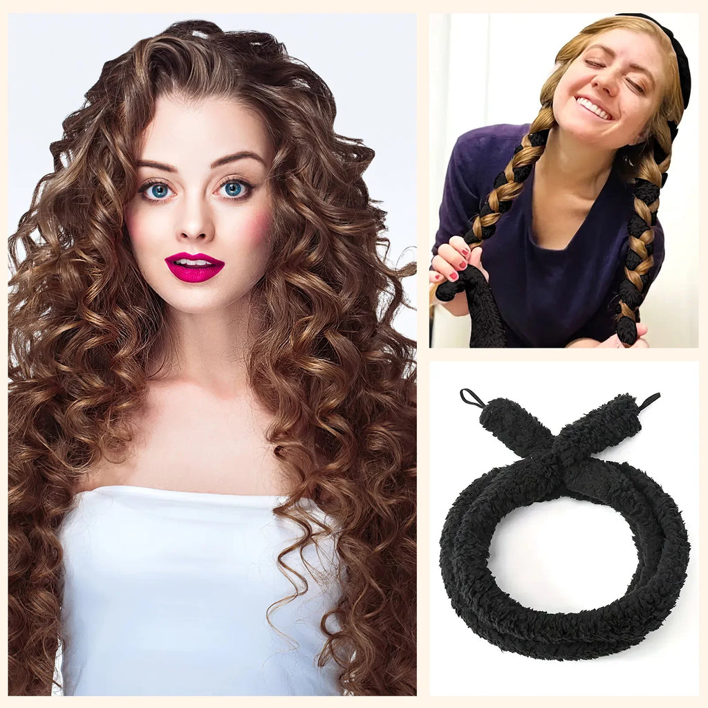 FCJ Black Satin Heatless Hair Curler — Cold/Hot Natural Wave Overnight