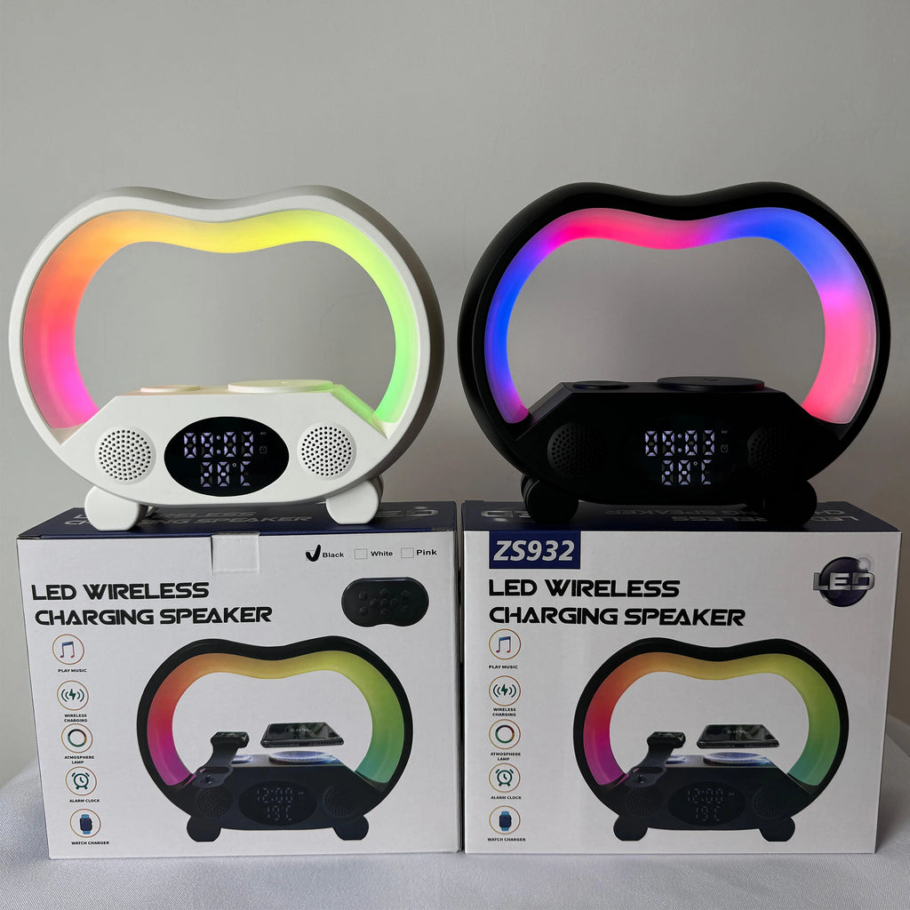 G-Shape Wireless Charger with Speaker, RGB LED Lamp & Alarm Clock
