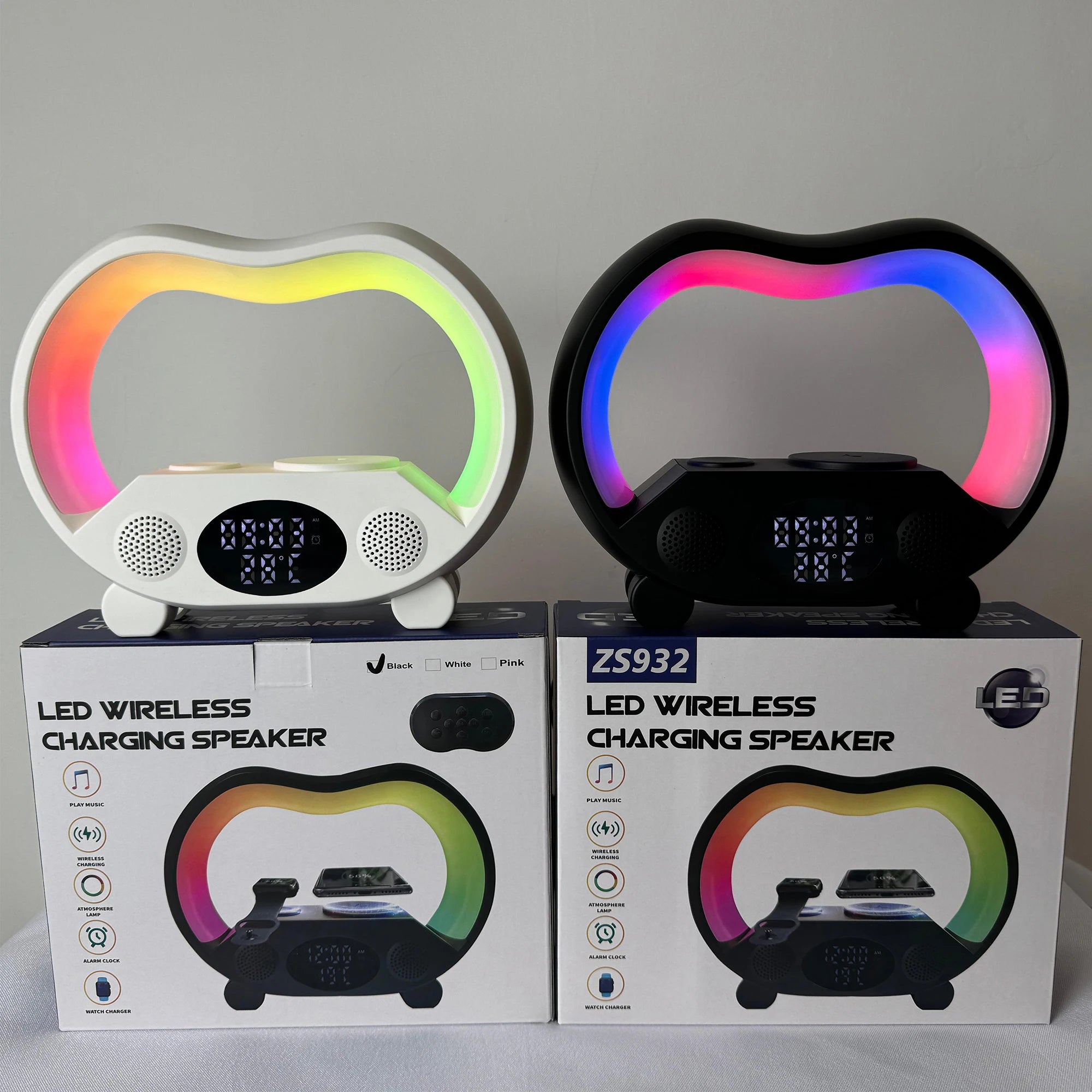 G-Shape Wireless Charger with Speaker, RGB LED Lamp & Alarm Clock