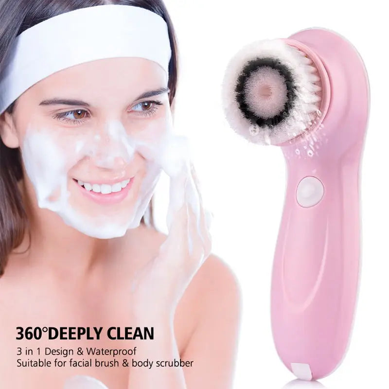 3-in-1 Rechargeable Electric Facial Cleansing Brush — Waterproof Portable