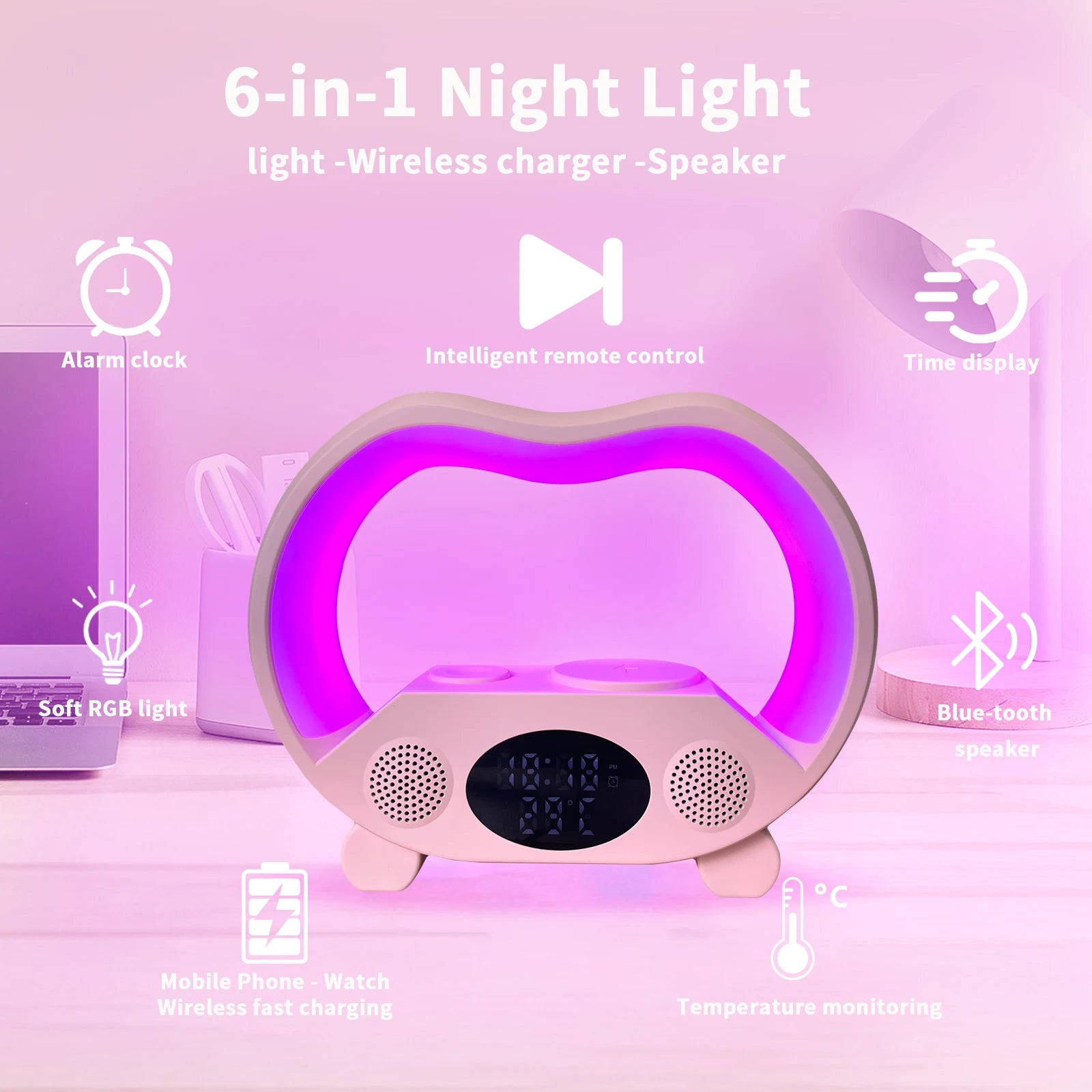 Portable Smart Loudspeaker Enclosure Speakers With Wireless Chargers Music Lights Clock RGB LED Lamp for Outdoor Party Gift