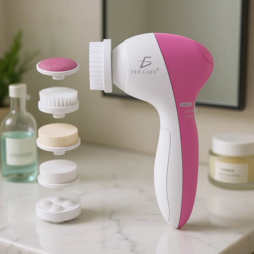 5-in-1 Electric Facial Cleansing Brush — Exfoliating & Massage with 4 Heads