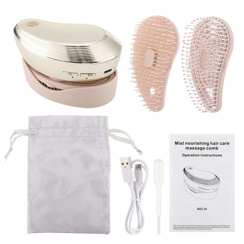 Electric Scalp Massager Vibrating Hairbrush — Oil Spray Hair Stimulator
