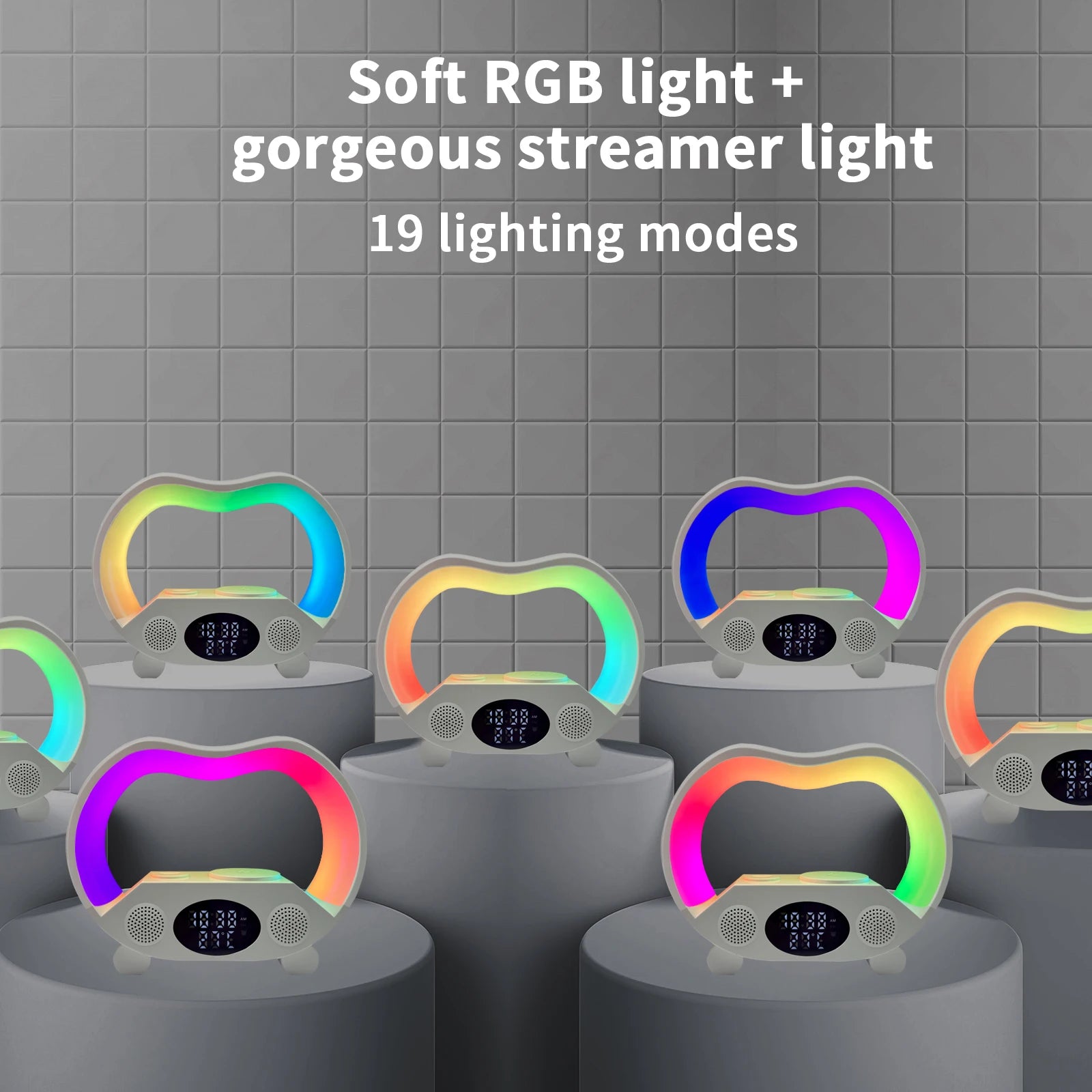 G Shaped Wireless Charger Speaker LED Lamp Bedside Light Night Digital RGB Alarm Clock Lamp Wireless Chargers with Speakers