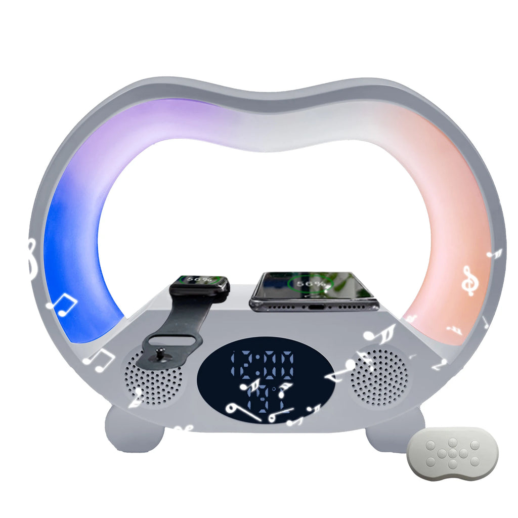 Smart Bluetooth Speaker with Wireless Charger — RGB LED Lamp & Clock
