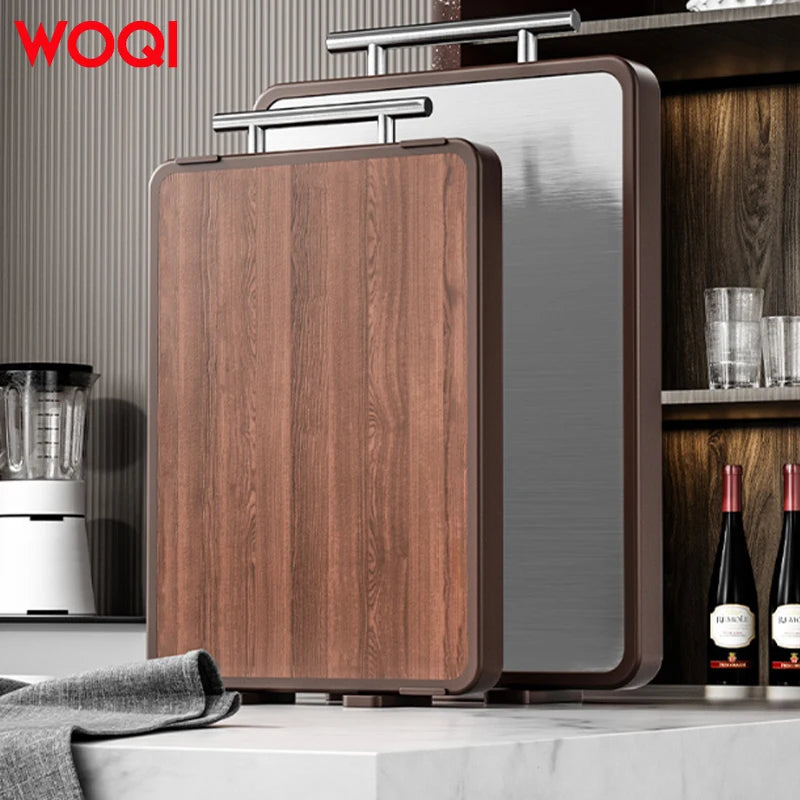 WOQI Eco-Friendly Double-Sided Cutting Board — Wood & Stainless Steel
