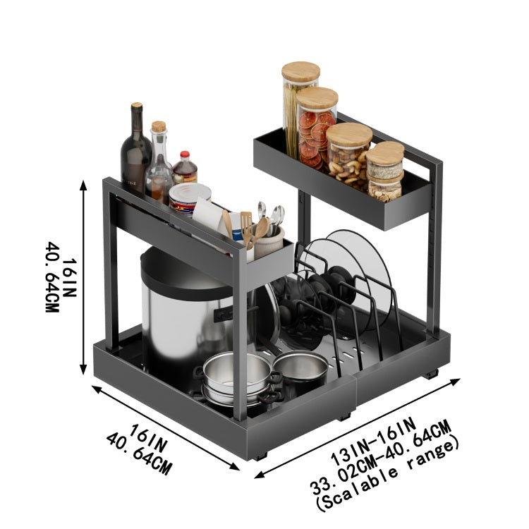 White Expandable 2-Tier Pull-Out Under Sink Organizer — Adjustable Metal Frame