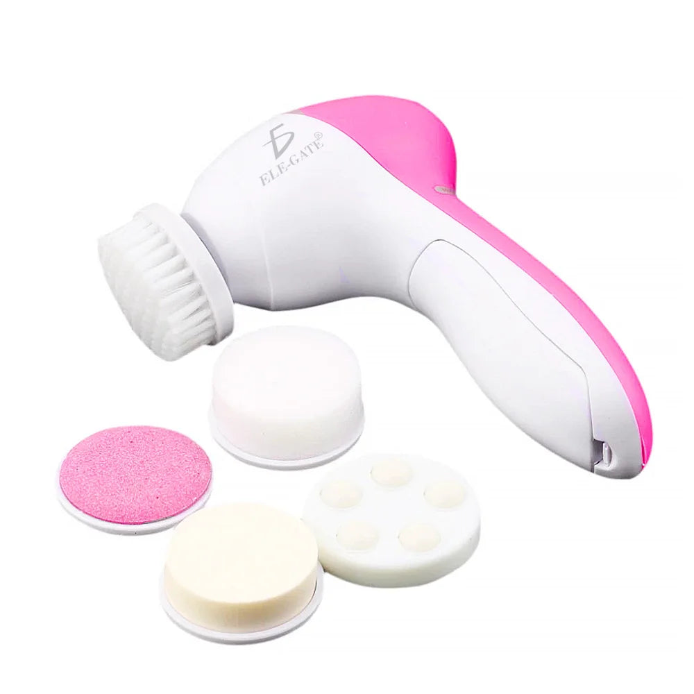 5-In-1 Electric Facial Cleansing Brush With Exfoliating Massage Function, Rechargeable Battery-Powered, 4 Interchangeable Heads,