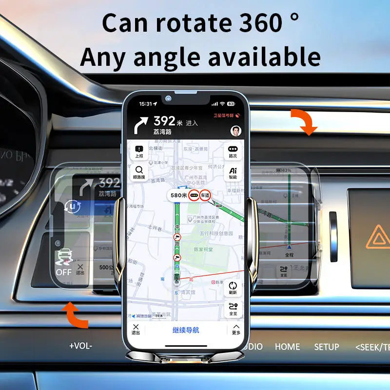 Electric Locking Car Air Vent Wireless Chargers for  Car Phone Holder Station 15W Fast Charging