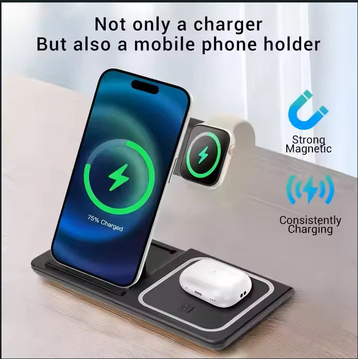 3-in-1 Magnetic Fast Wireless Charger — iPhone, Watch & Earphone