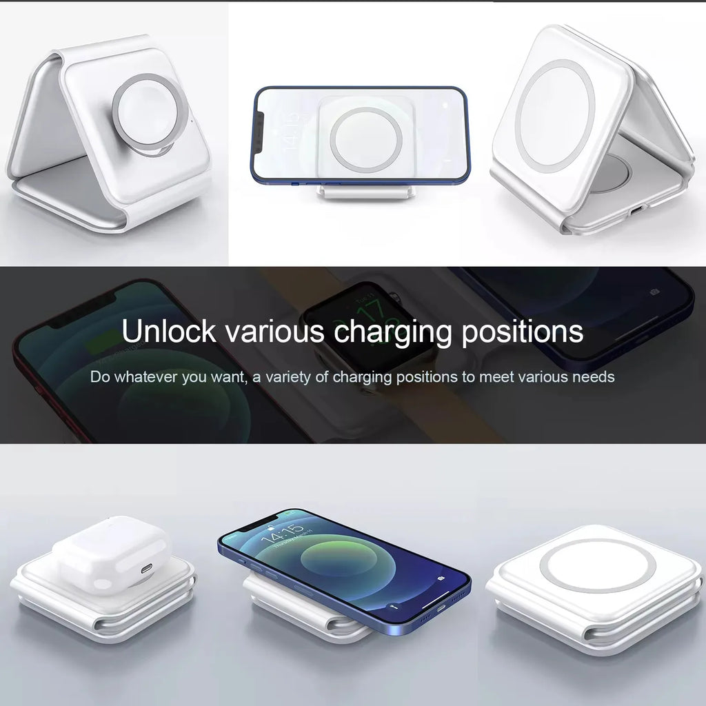 Universal Magnetic 3-in-1 Foldable Wireless Charger — iPhone, Earphone & Watch
