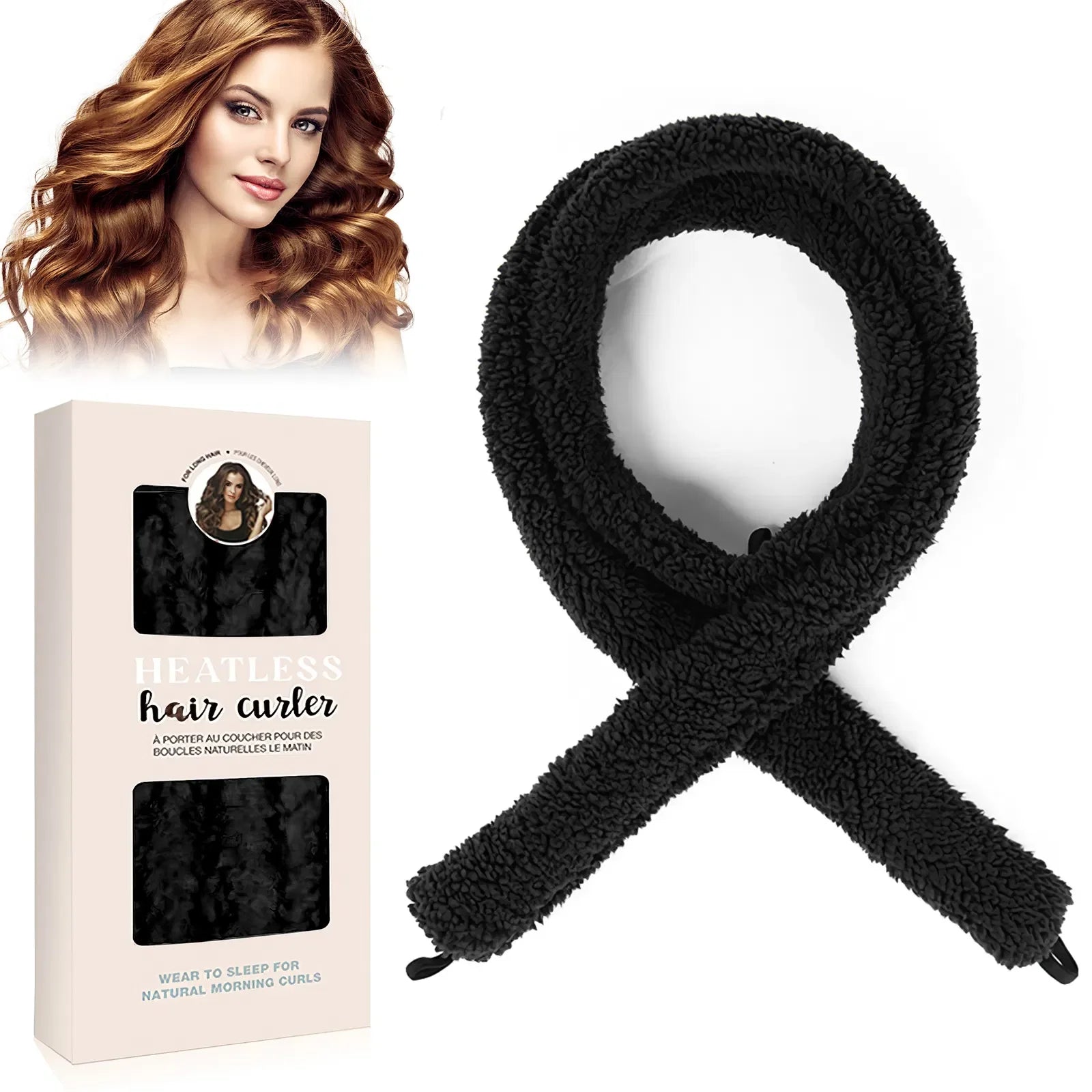 Black FCJ Satin Heatless Hair Curler DIY Cold/Hot Natural Soft Wave for Sleep Lazy Overnight All Hair Types
