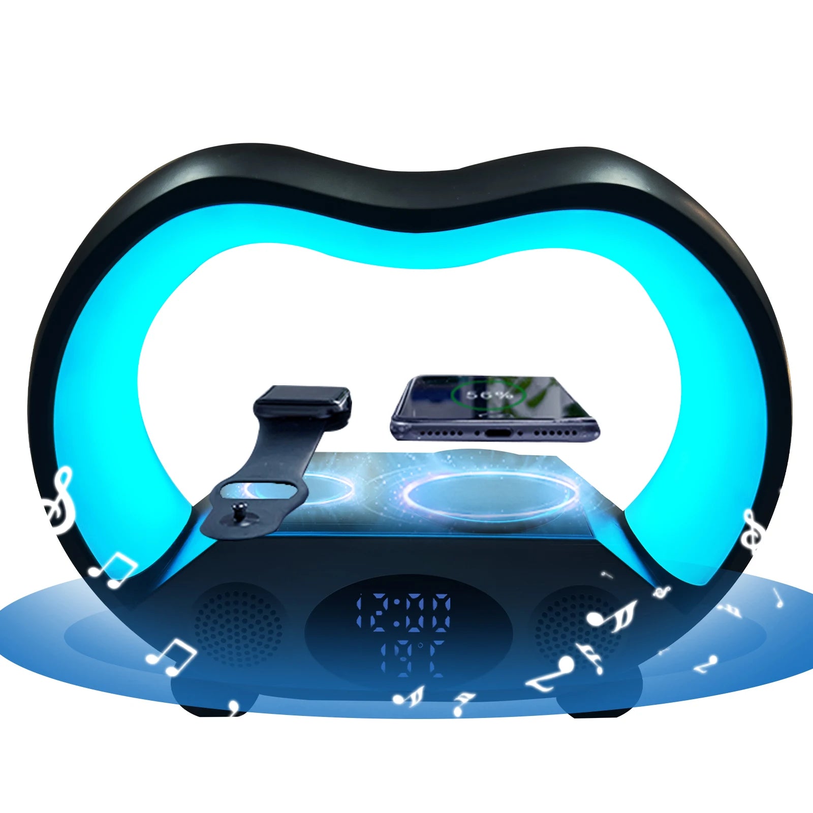 Portable Smart Loudspeaker Enclosure Speakers With Wireless Chargers Music Lights Clock RGB LED Lamp for Outdoor Party Gift