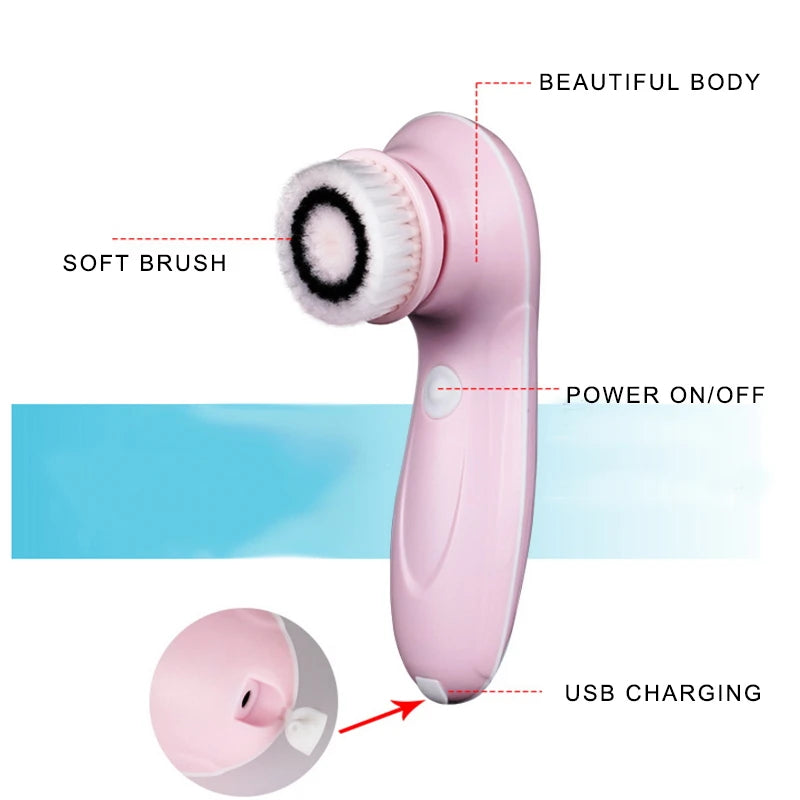 3-in-1 Rechargeable Electric Facial Cleansing Brush — Waterproof Portable
