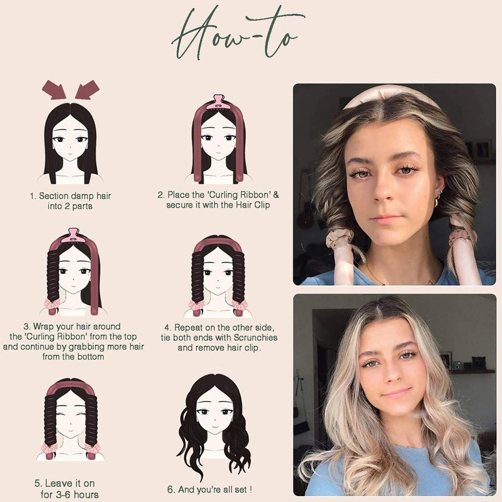 Satin Silk Heatless Hair Curler Set — Overnight Curling Headband