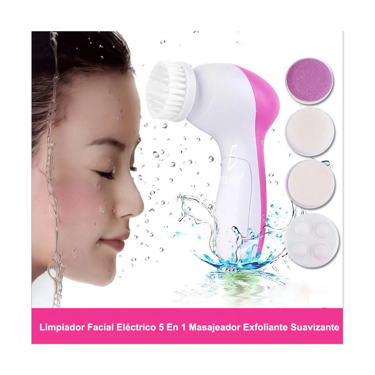 5-In-1 Electric Facial Cleansing Brush With Exfoliating Massage Function, Rechargeable Battery-Powered, 4 Interchangeable Heads,