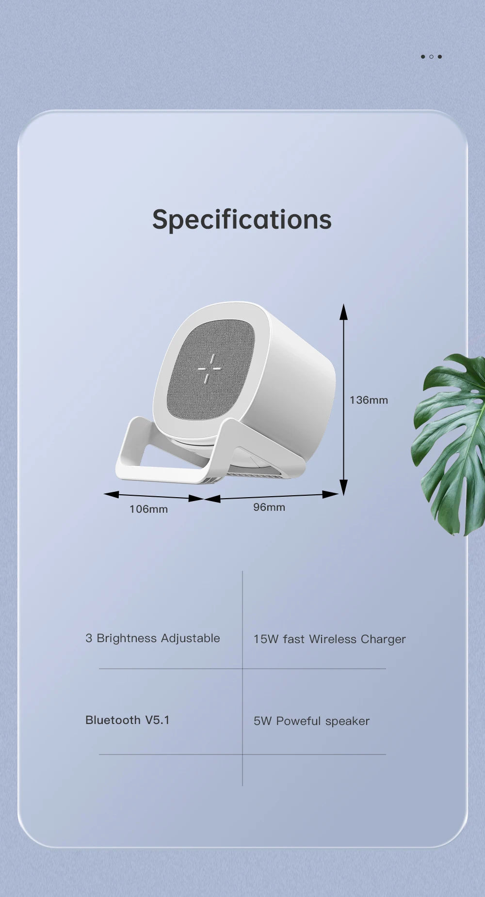 15W Wireless Charger with RGB Lamp & Bluetooth Speaker — Desk Combo
