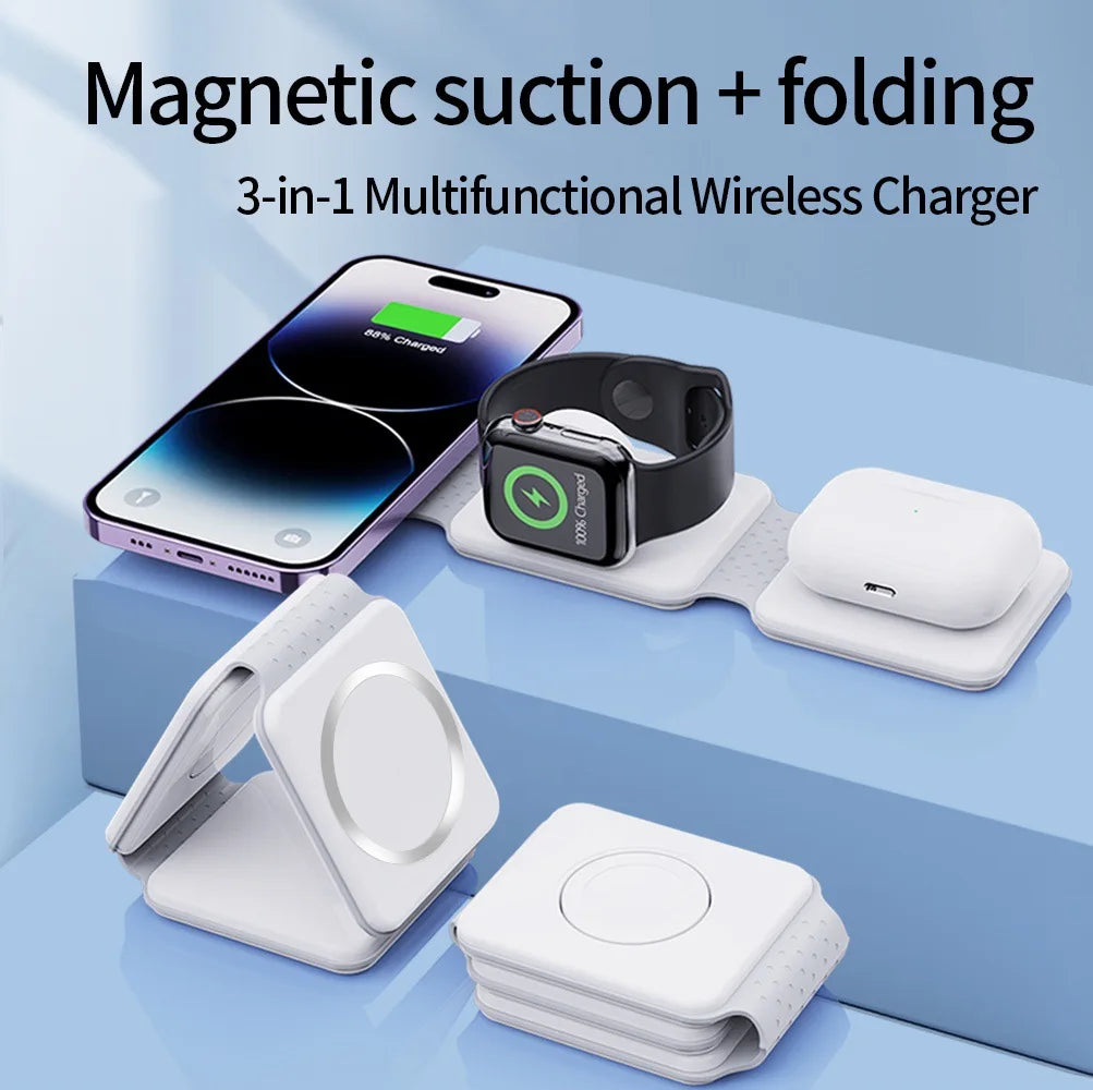 Universal Magnetic 3-in-1 Foldable Wireless Charger — iPhone, Earphone & Watch