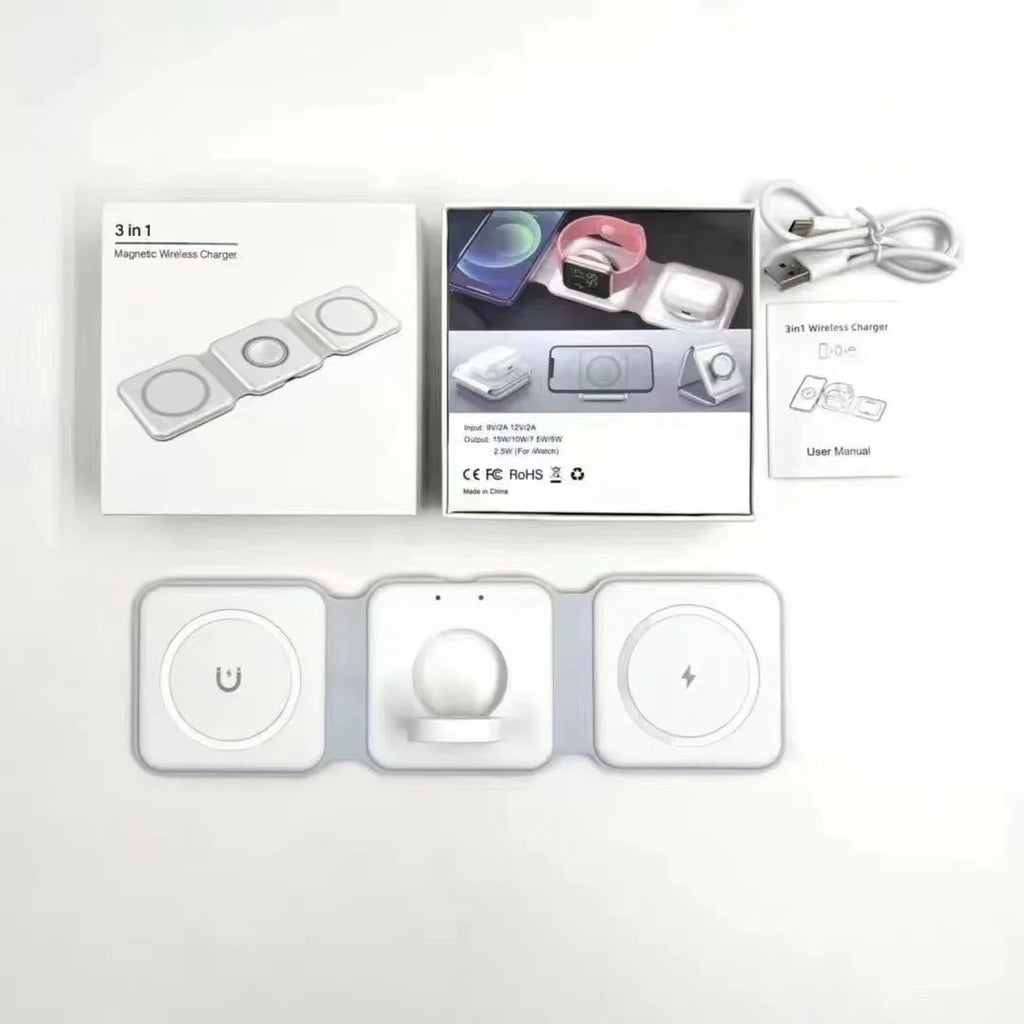 Universal Magnetic 3-in-1 Foldable Wireless Charger — iPhone, Earphone & Watch