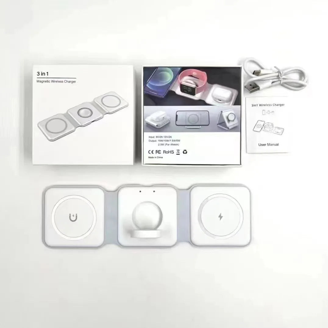 Universal Magnetic 3-in-1 Foldable Wireless Charger — iPhone, Earphone & Watch