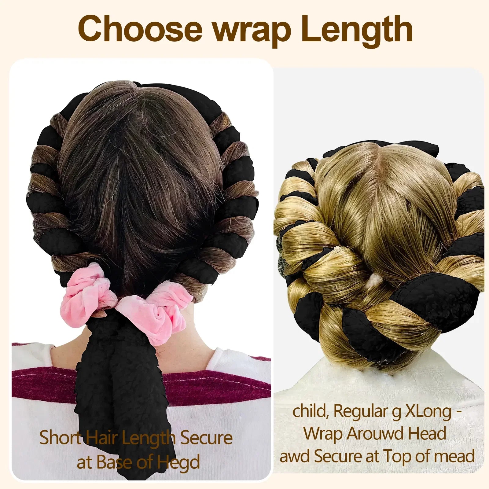 Black FCJ Satin Heatless Hair Curler DIY Cold/Hot Natural Soft Wave for Sleep Lazy Overnight All Hair Types