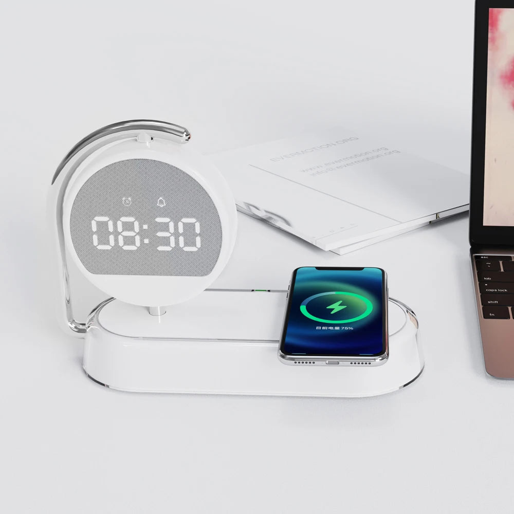 Mini Smart Alarm Clock with 3-in-1 Wireless Charger — Portable Multifunction