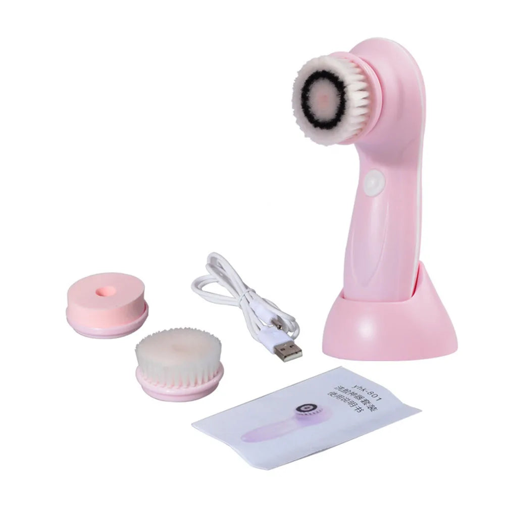 3-in-1 Rechargeable Electric Facial Cleansing Brush — Waterproof Portable