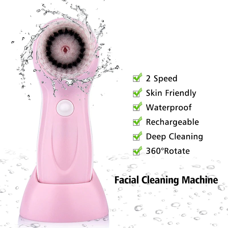 3-in-1 Rechargeable Electric Facial Cleansing Brush — Waterproof Portable
