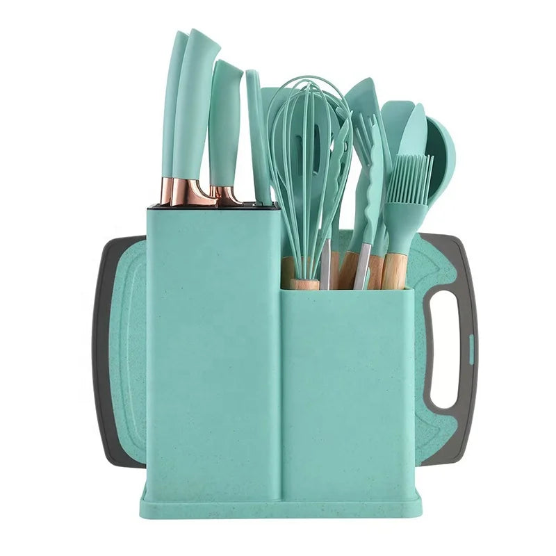 19-Piece Kitchen Knife & Silicone Utensils Set — With Chopping Board