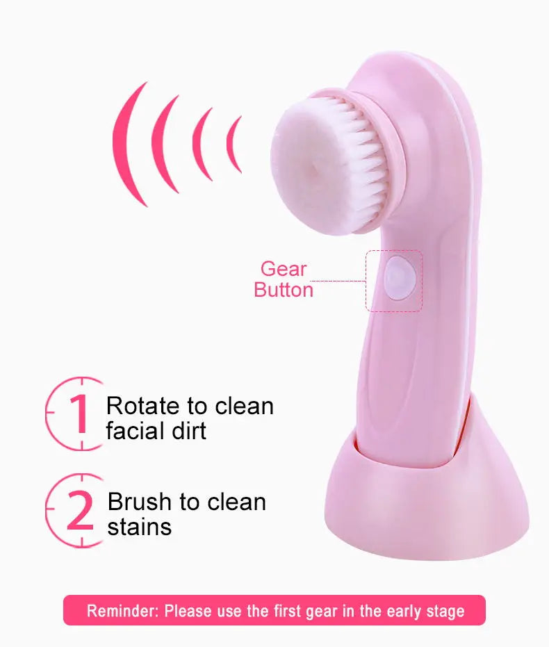 3-in-1 Rechargeable Electric Facial Cleansing Brush — Waterproof Portable