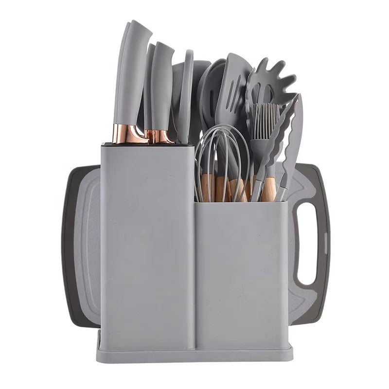 19-Piece Kitchen Knife & Silicone Utensils Set — With Chopping Board