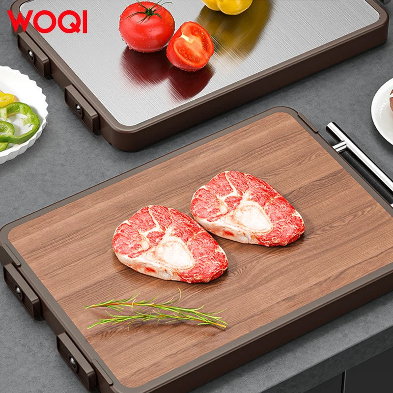 WOQI Eco-Friendly Double-Sided Cutting Board — Wood & Stainless Steel