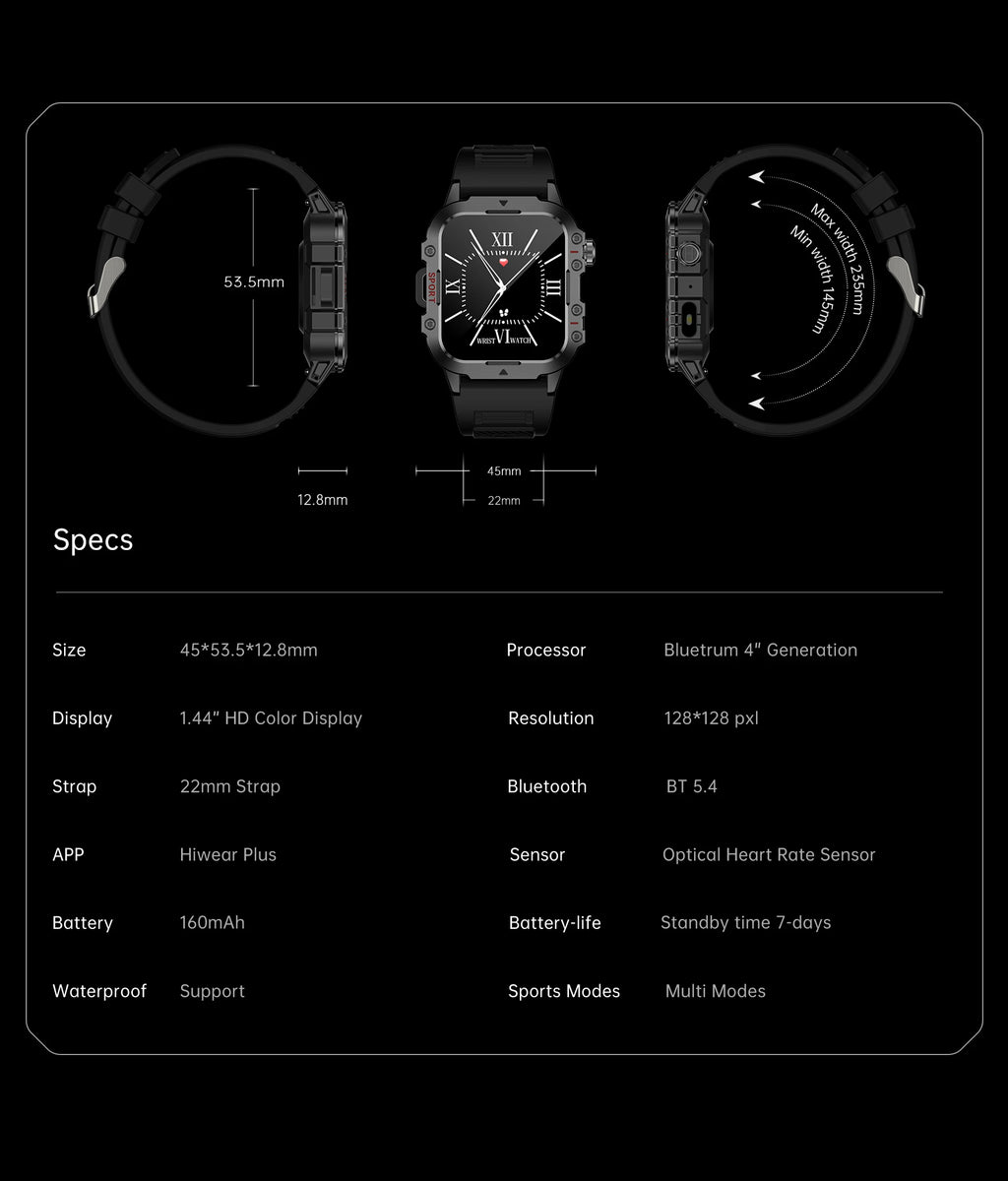 Smart Watch — 1.44" Bluetooth Call Blood Oxygen Monitor for Women & Men