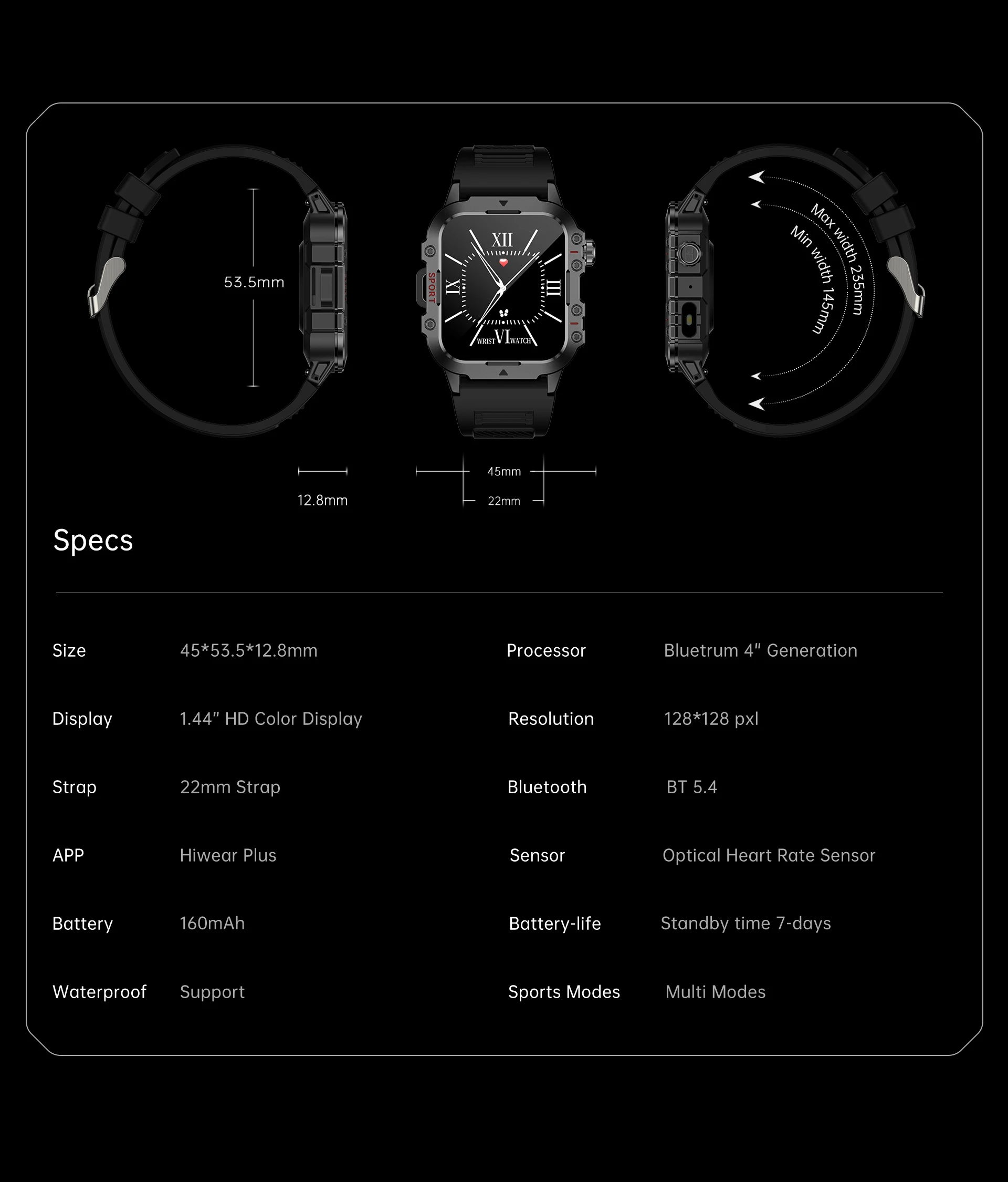Smart Watch — 1.44" Bluetooth Call Blood Oxygen Monitor for Women & Men