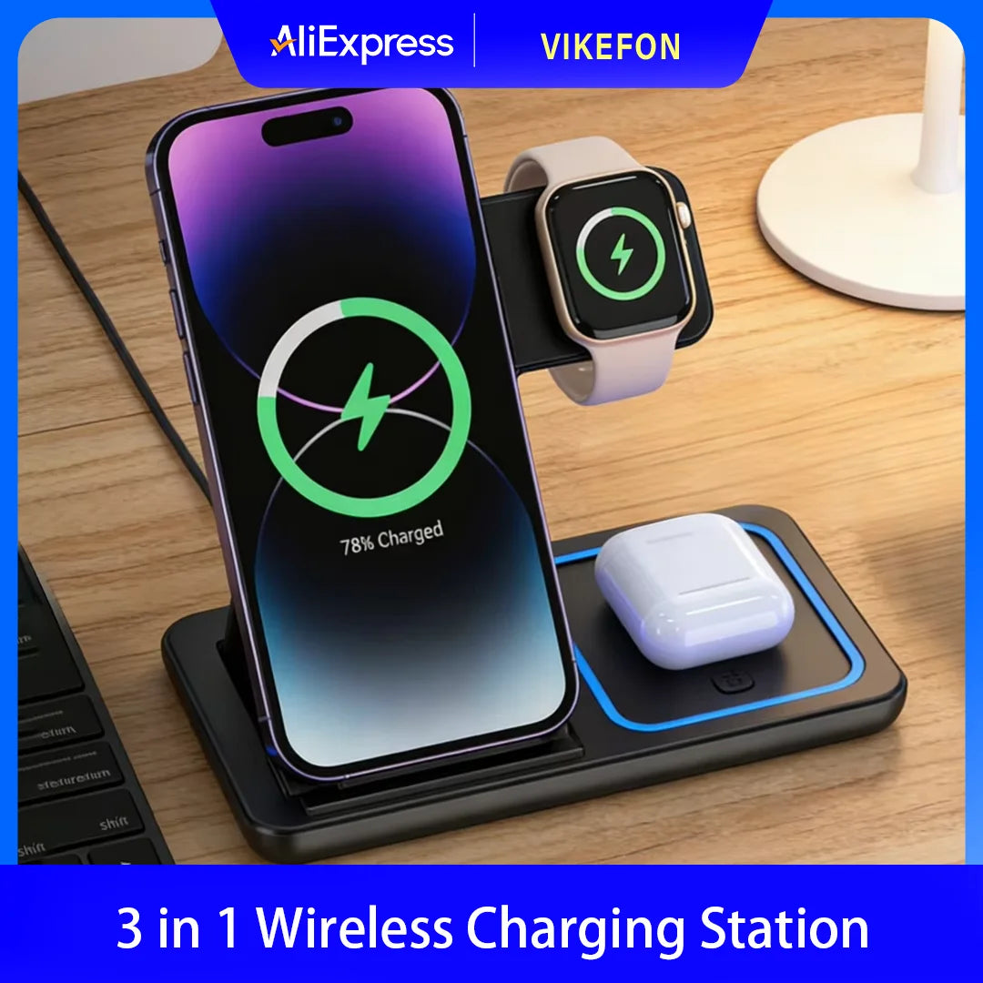 Foldable 3-in-1 Wireless Charging Station — iPhone, Apple Watch & AirPods