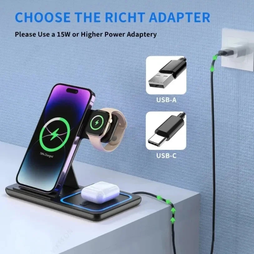 Foldable 3-in-1 Wireless Charging Station — iPhone, Apple Watch & AirPods