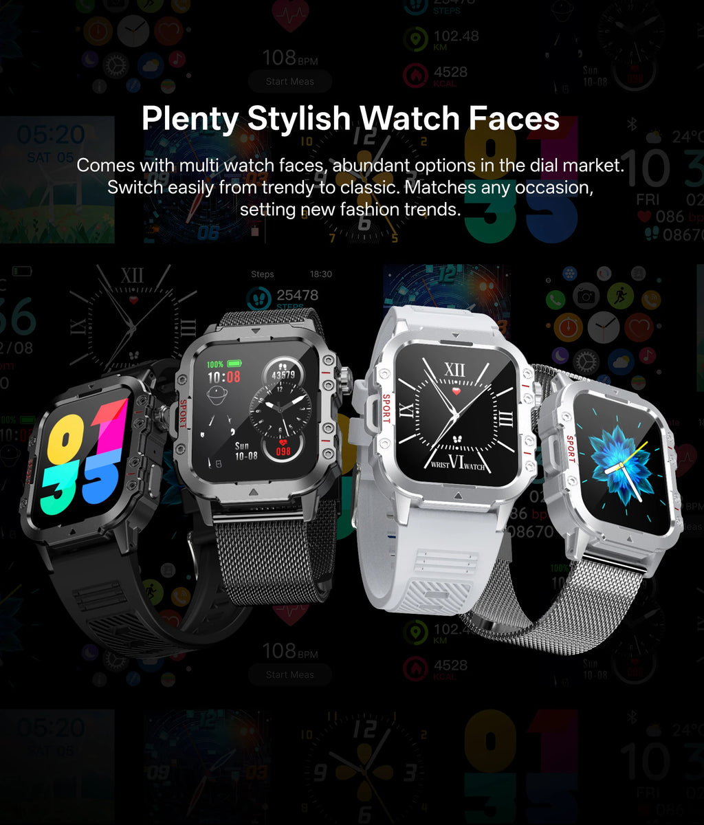 Military Smart Watch for Men — IP67 Waterproof Outdoor Sports Fitness Tracker