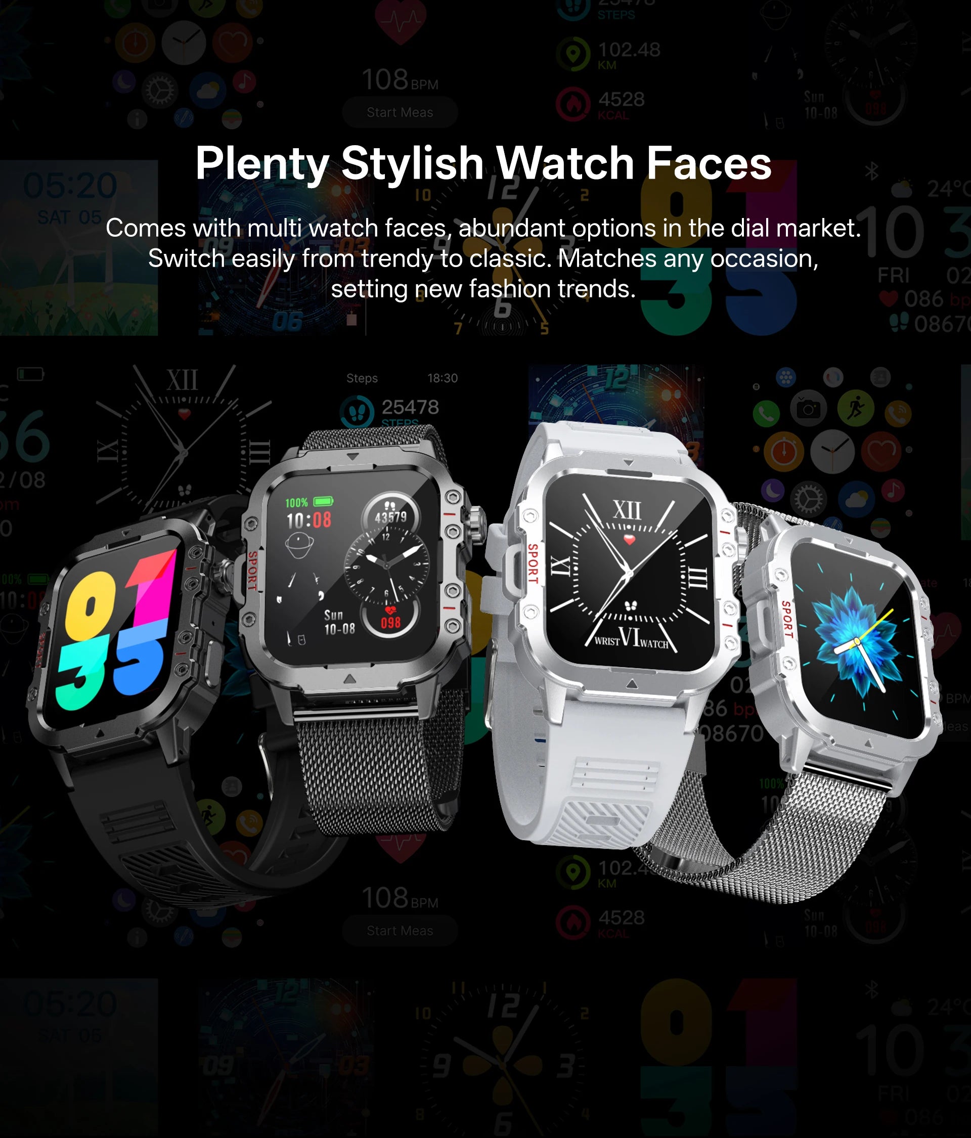Smart Watch — 1.44" Bluetooth Call Blood Oxygen Monitor for Women & Men