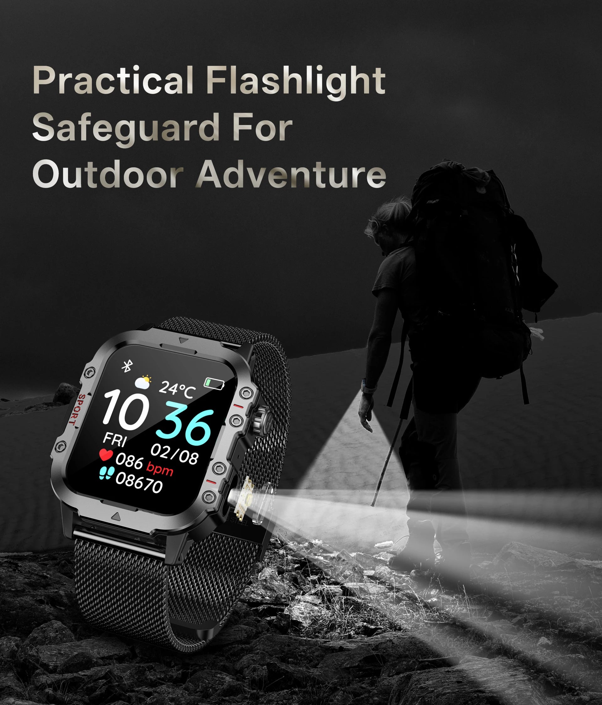 Military Smart Watch for Men — IP67 Waterproof Outdoor Sports Fitness Tracker